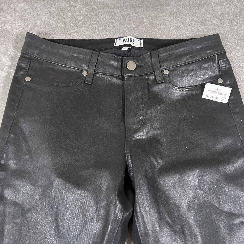 Paige Verdugo Ankle Jeans Womens 30 Black‎ Silk Coated Skinny Stretch Made USA